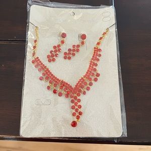 New Red Jeweled Fashion Jewelry Set